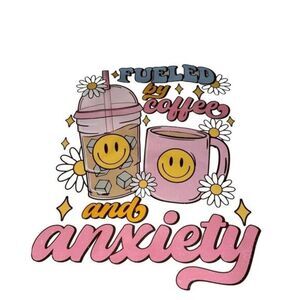 Handmade💋 Womans iced coffee tee shirt “fueled by coffee and anxiety”